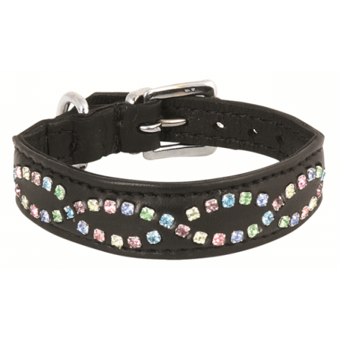 Collier Cordera cuir noir strass couleur